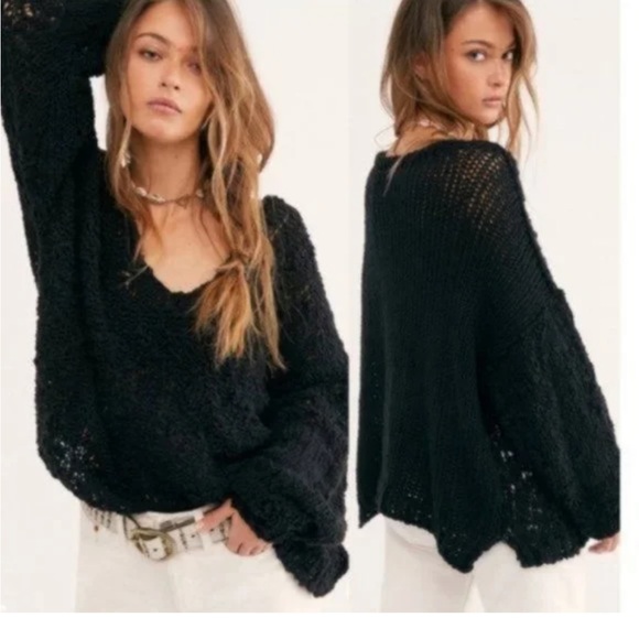 Free people Sunday Shore Black Sweater medium size - Picture 1 of 11